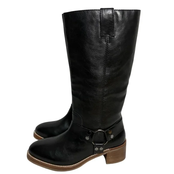 Frye Camryn Tall Shaft Harness Boots Black Leather in Sz 9 - Picture 2 of 12